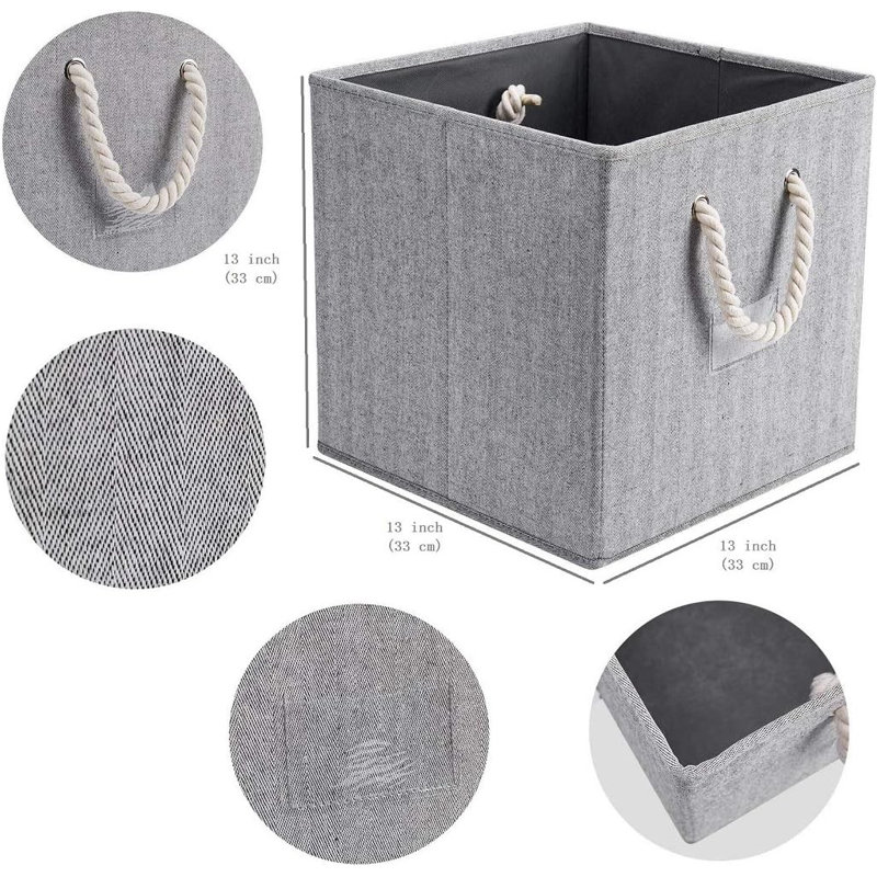 Foldable Fabric Storage Bins With Cotton Rope Handles, Set Of 3 Collapsible Organizer Cubes For Home, Office, And Nursery Organization