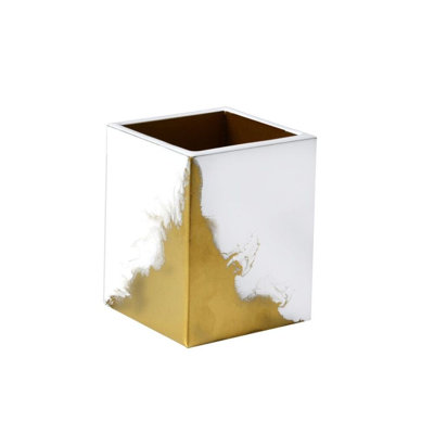 Mike + Ally Luxury Lava White Gold Enamel Makeup Brush Organizer for Bathroom & Bedroom