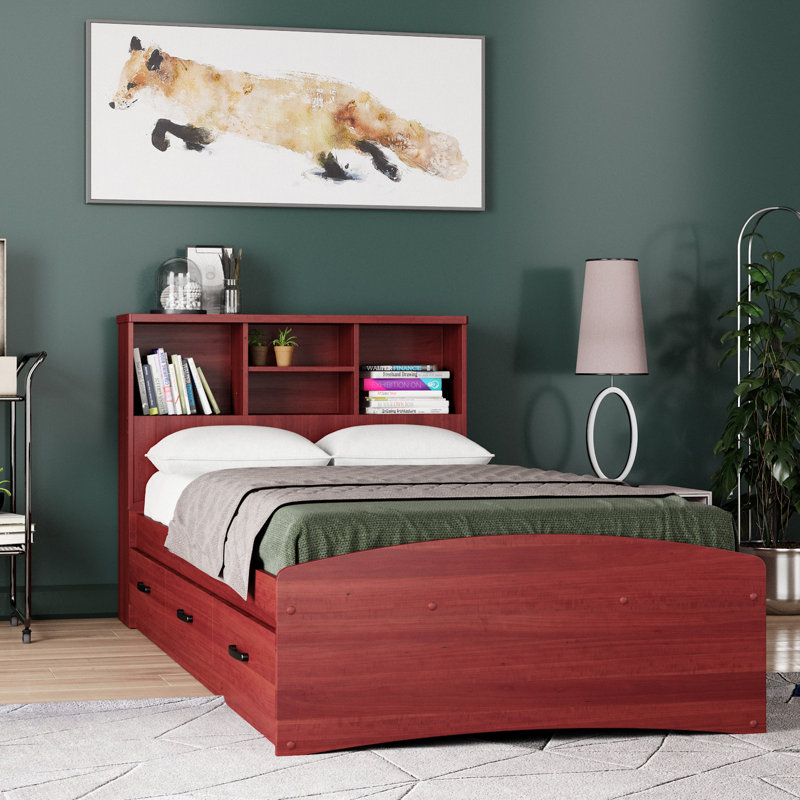 Jovany Captain Bed with 3 Reversible Drawers on Left or Right side (New and Improved Design), Twin, Mahogany