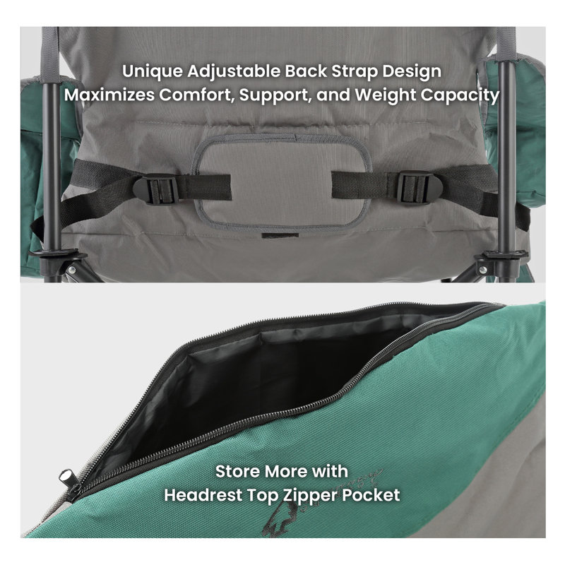 Green XXL Folding Padded Camping Chair with Cup Holder and Cooler