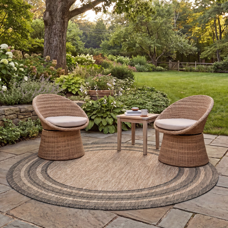 Tapis tissé à la machine Chapa, Beige/Black, Rond 6 pi 7 po