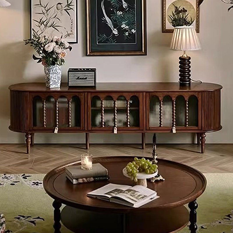 Meuble télé en bois de noyer rétro, H 23,43 po x l 86,61 po x P 15,75 po
