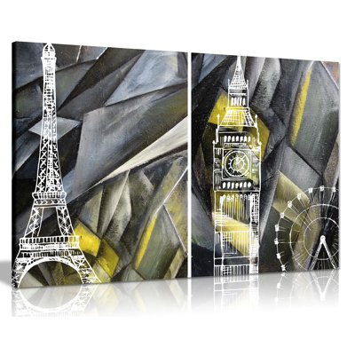 Abstract Black & White And Yellow London Paris - Wrapped Canvas Print