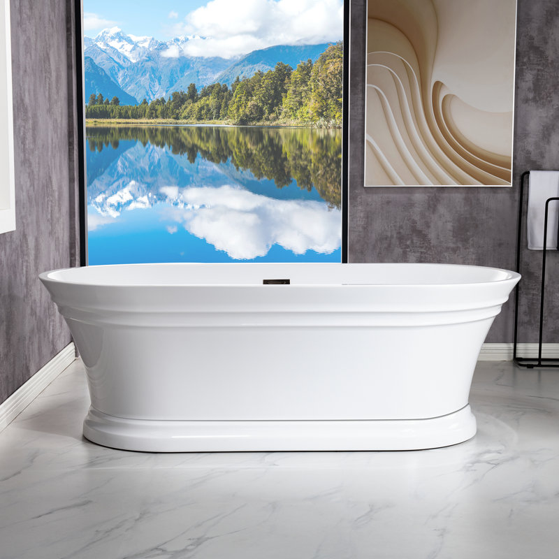 Baignoire de trempage autoportante en acrylique 67 pi x 29,5 po avec piédestal, double extrémité, conception antidérapante