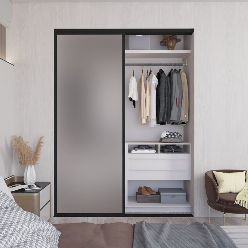 2 paravents en verre givré à 2 panneaux, portes de placard coulissantes, 72 po x 80 po, Noir