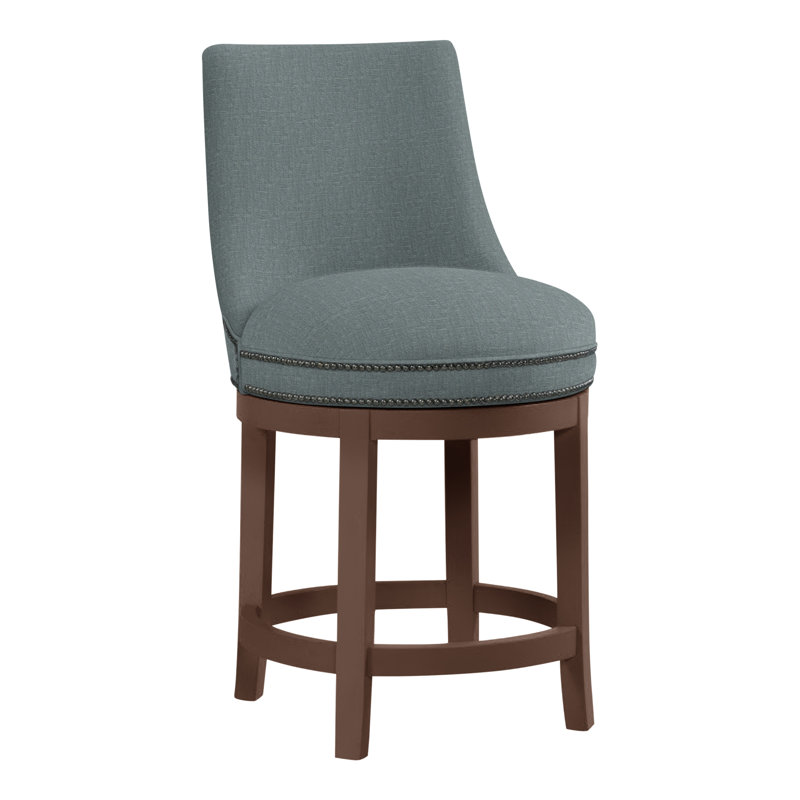 Vesper Upholstered Stool with Solid Wood Frame, Perigold Montage Glacial, Walnut