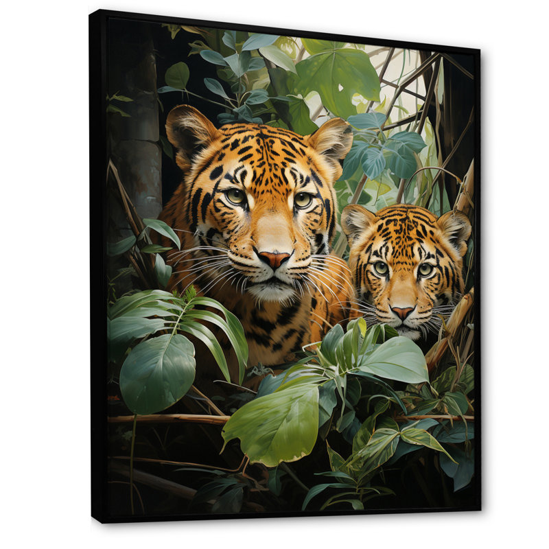 «Asian Art Tigers in Jungle VII», reproduction sur toile, H 32 po x l 16 po x P 1 po, Cadre flottant noir