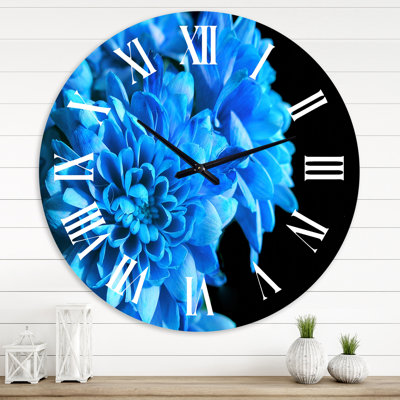 Detail of Blue Flowers On Black I - Traditional wall clock
