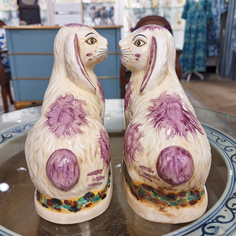 Small Staffordshire Bunny Hares Figurine, Orange/Cream, 8" H x 4" W x 8" D