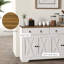Table buffet de style ferme avec rangement, 2 tiroirs, 2 armoires, 4 portes de style grange et tablettes réglables, plateau en grain de bois