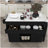 74.8" Kitchen Island with Extendable Dining Table, Marble Veneer Top & Built-in Power Outlet - Mobile Storage Cart with 3 Drawers & Cabinet, Rolling Kitchen Cart for Dining Room, Black