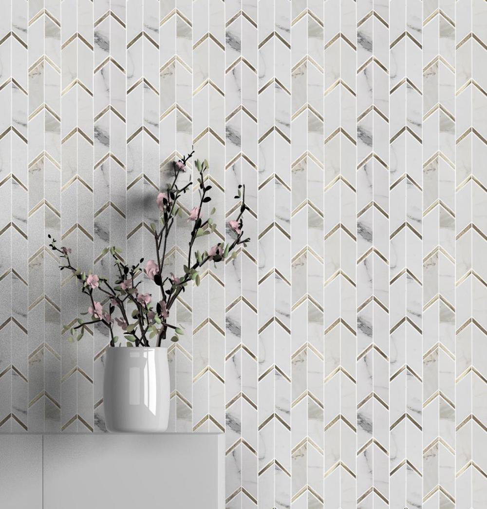 Harper 2" x 5" Herringbone/Chevron Mosaic Wall Tile (Set of 5) Belluno Designs 