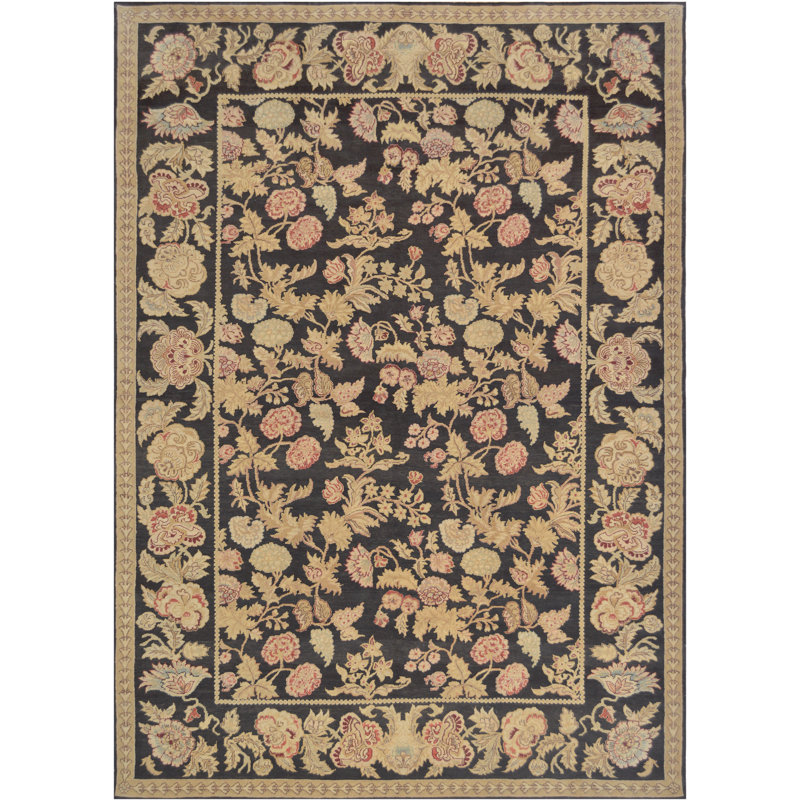 Tapis noir / beige en laine noué à la main Agra
