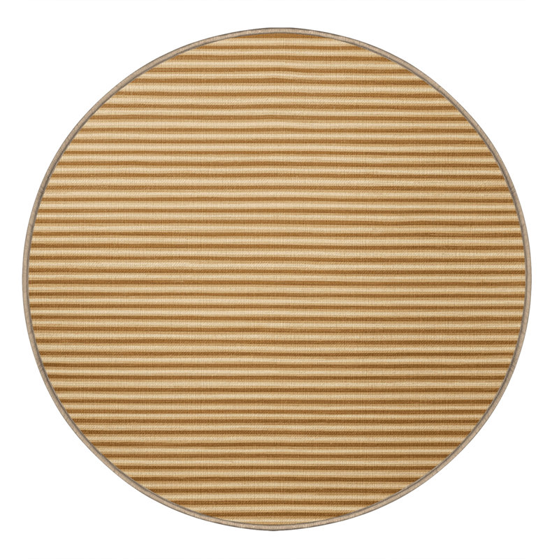 Tapis brun à rayures horizontales lavable à la machine, Rond 4 pi
