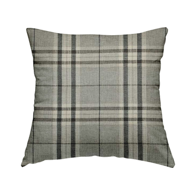 Croy Plaid Square Throw Cushion, 55cm H x 55cm W x 5cm D, Silver Grey