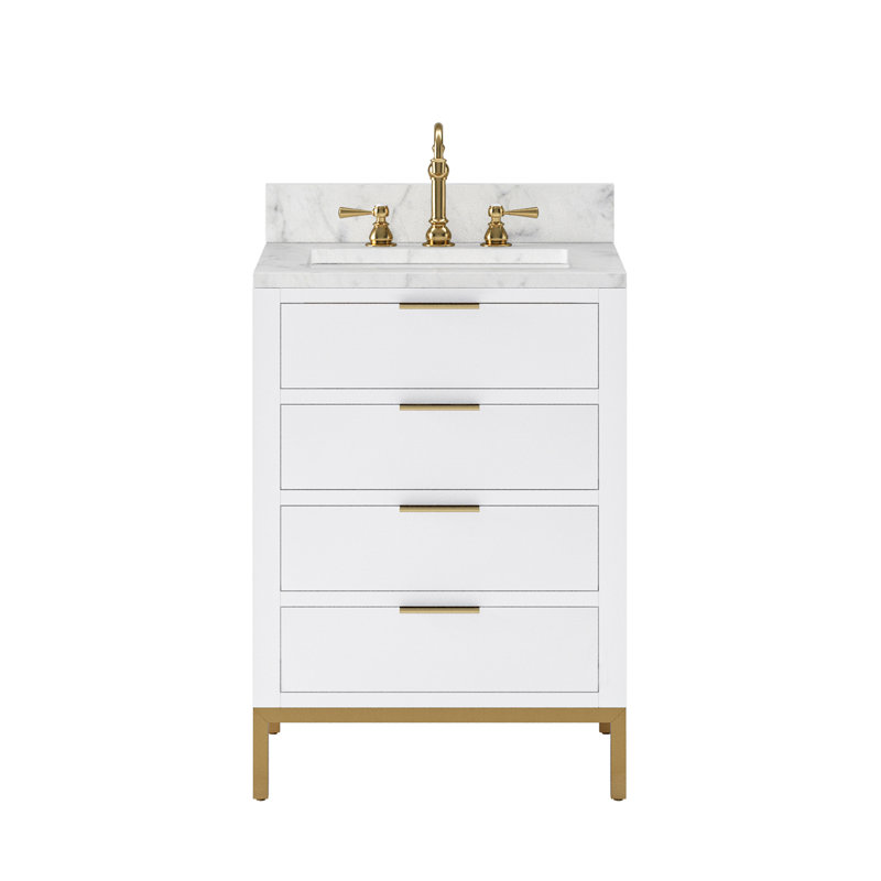 Gervais 24'' Single Bathroom Vanity with Marble Top, Pure White