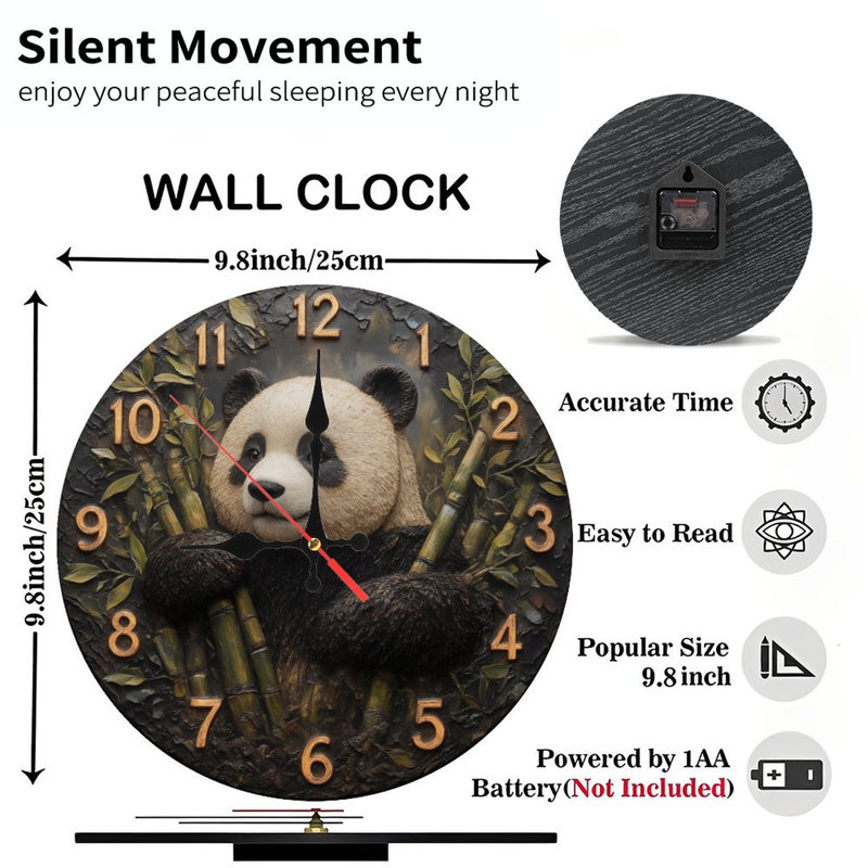 Clock With Panda Holding Bamboo