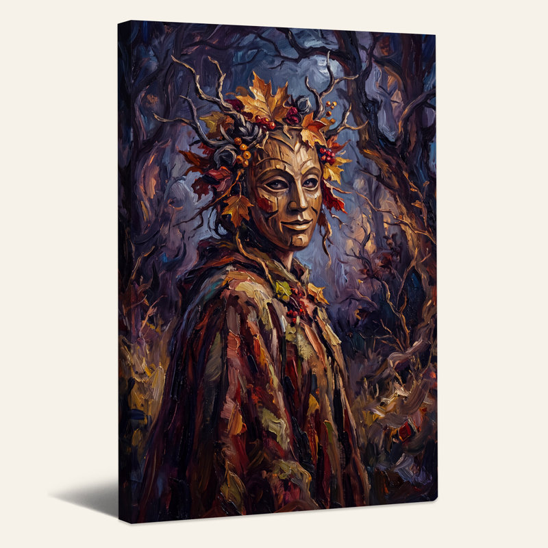 Fantaisie, forêt, esprit, feuilles d'automne, art mural d'Halloween, 36"H x 24"W