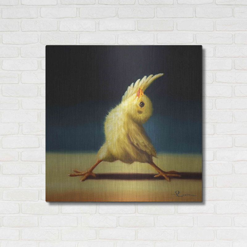 «Yoga Chick Revers Warrior» par Lucia Heffernan, peinture sur métal sans cadre, H 36 po x l 36 po x P 0,13 po