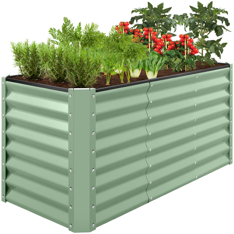  8X2x2ft Raised Metal Outdoor Garden Bed For Flowers Vegetables Herbs - Sage Green, 24" H x 96" W x 24" D, Light Green