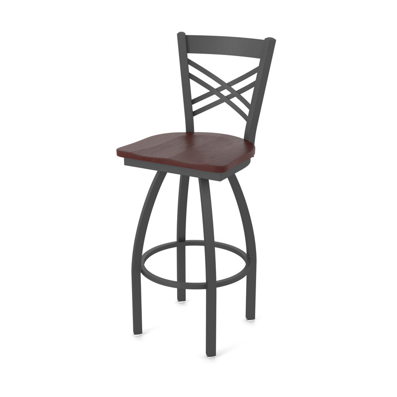 Tabouret tournant 820 Catalina, Étain, Bois - Chêne cerisier foncé, Très grand (assise de 36 po de hauteur)