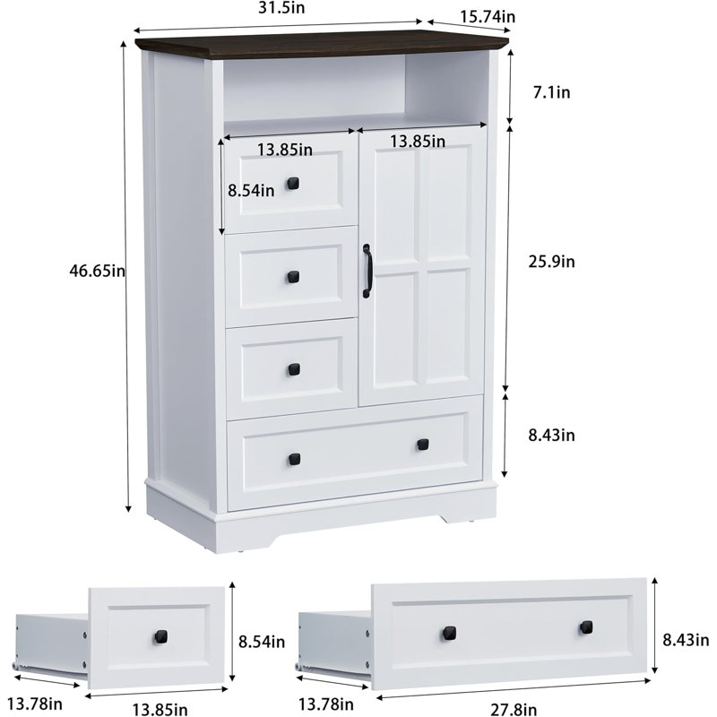 Farmhouse 4 - Drawers Dresser Organizer, Rustic Tall Chest of Drawers for Bedroom, White