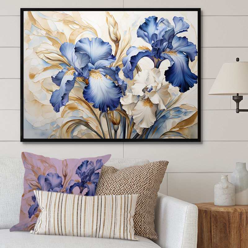 Minimalisme sérénade d'iris sur toile, H 30 po x l 40 po x P 1,5 po, Cadre flottant noir