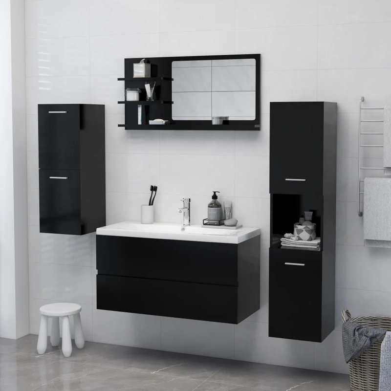 Adji Flat Mirror with Shelves, Black, 45cm x 90cm