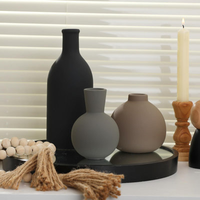 Ensemble de 3 vases en céramique, vases décoratifs de style maison de campagne rustique, vases en pot pour bouquet de fleurs de pampas séchées, salon, cuisine, chambre à coucher, salle de bain, vestibule, décoration