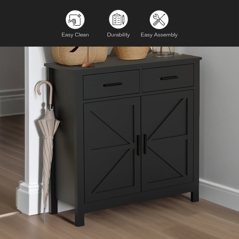 Black Modern Farmhouse Buffet Cabinet with Storage and Drawers