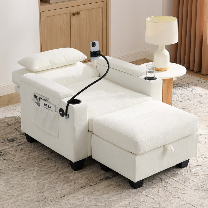 Canapé inclinable simple avec réglage manuel du dossier et port de charge USB, Beige