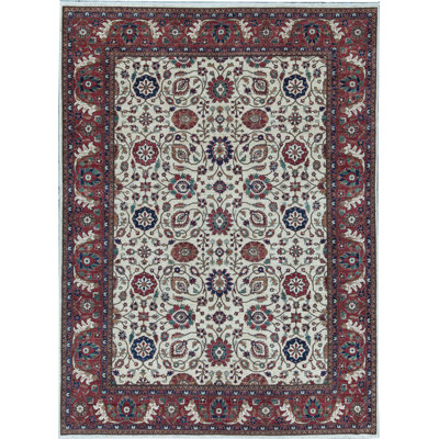 Hand-Knotted High-Quality Beige and Red Area Rug