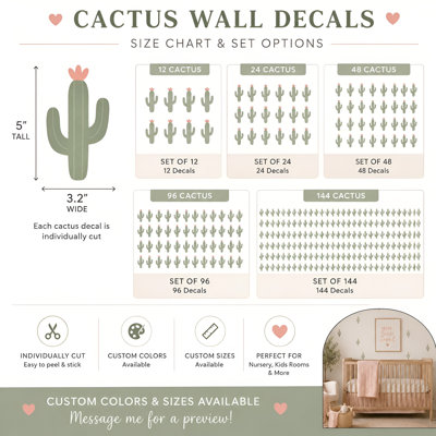 Set of 48 Cactus Peel-and-Stick Wall Decals