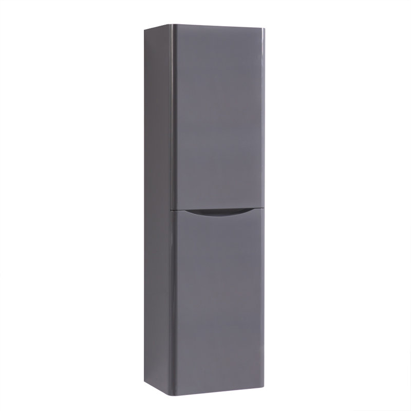 Gomezyani Wall Mounted Bathroom Tall Cabinet Storage Furniture, Gloss Grey, Left