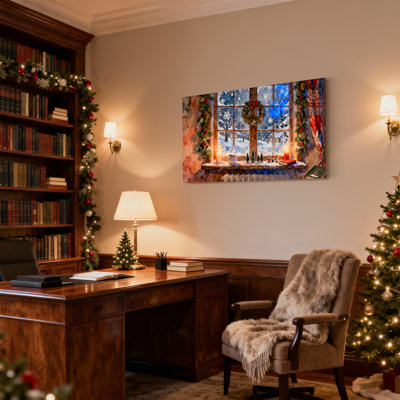 Christmas Christmas Window Scene With Snow And Lights Set of 3 Canvas Wall Art Prints