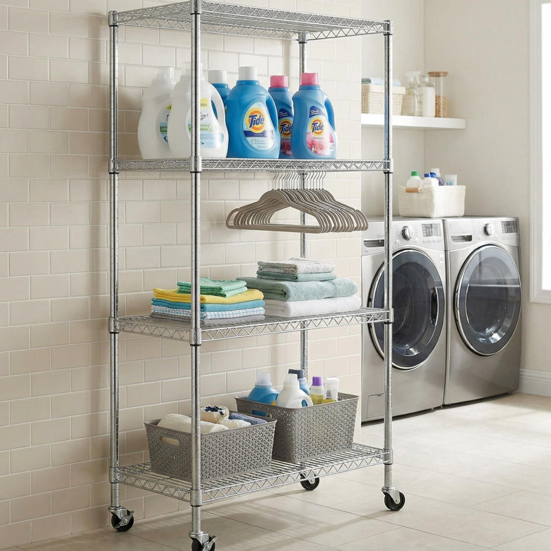 4 tablettes réglables en fil de fer rouillé, support de rangement en métal pour le garde-manger, le garage, la cuisine et la salle de bain, P 34,75 po x l 18,15 po, H 63 po, structure entièrement en fer, poteaux de 25 mm d'épaisseur, finition thermolaquée noire, 4 ouvertures