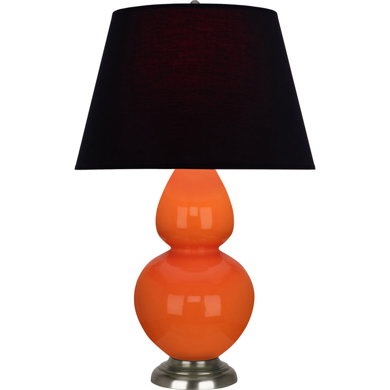 Lampe de table double gourde en céramique, Noir / Rouge, Citrouille vernie / argent antique, Argent argent