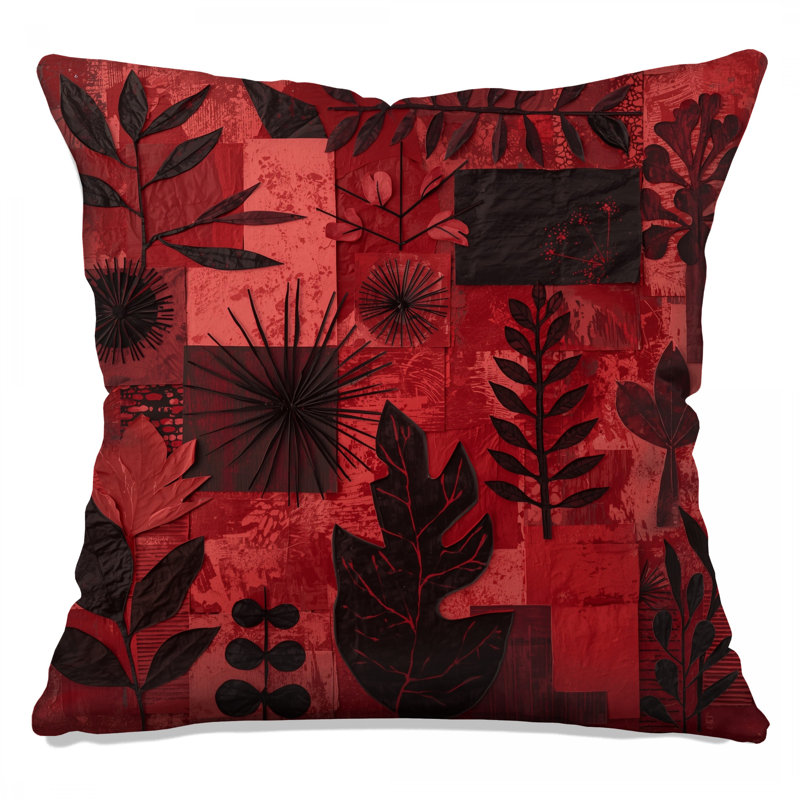 Red Black Leaf Collage Double Sided Throw Pillows, 20 x 20 inches