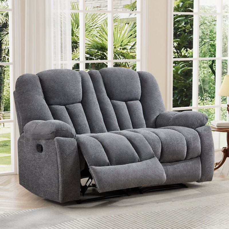 Quiteris 63.8" Wide Modern Manual Reclining Loveseat with Hidden Cup Holders & Side Pockets, Dark Gray