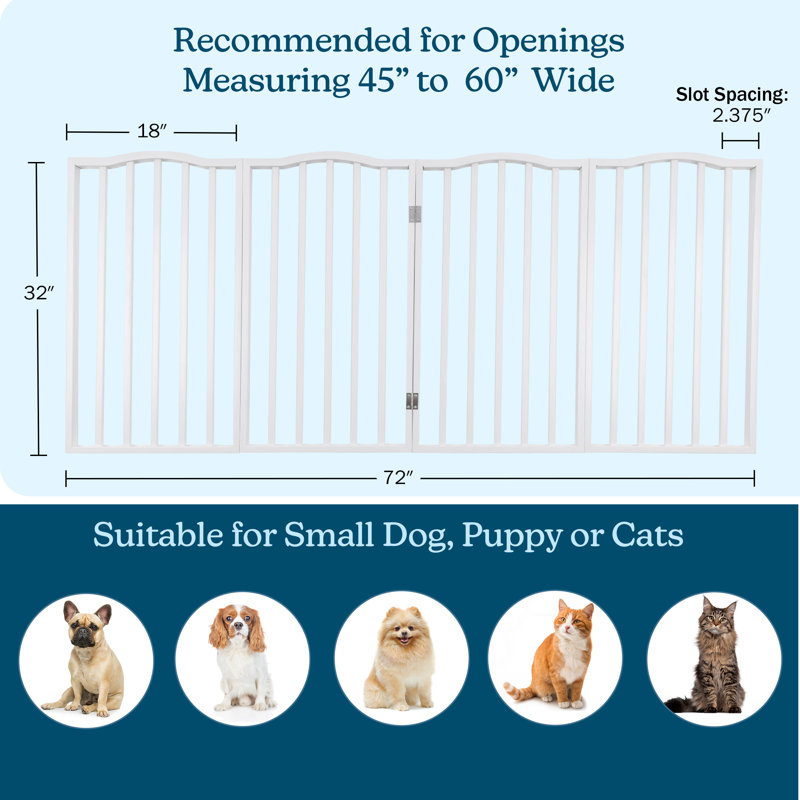 Clôture d'intérieur pour chien - barrière pour chien autoportante à 4 panneaux - clôture pour chien rétractable en bois 72 po x 32 po pour les escaliers, les couloirs ou les portes par PETMAKER (blanc)   