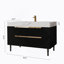 Meuble-lavabo moderne de 35,4 po avec lavabo sous comptoir, plateau en pierre frittée, bois massif multicouche imperméable, rangement à 4 tiroirs, autoportant / mural