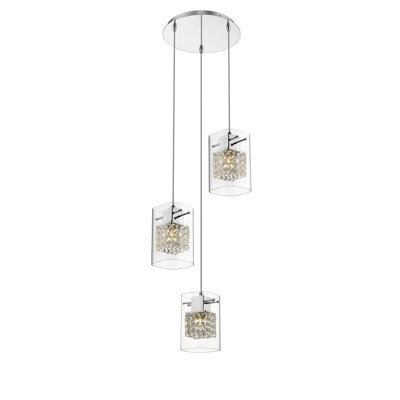 Damaris 3 - Light Crystal/Metal & Glass Cluster Pendant