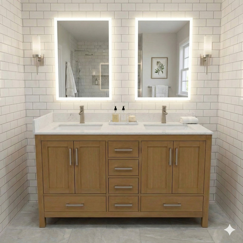 Armoire 60 "avec plateau en granite 60 po Cerny, Chêne, 60"