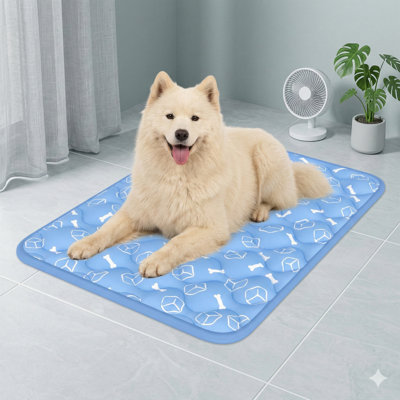 Advanced Dog Cooling Mat in Ocean Blue, 44 by 32 Inches, Thick and Durable Cooling Surface for Extra-Large Dogs, Provides Extended Cooling Effect with Water-Resistant and Color-Changing Arc-Chill Technology, Machine-Washable and Non-Toxic