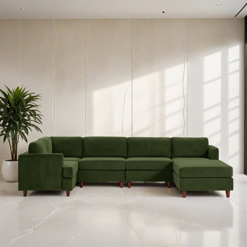 Canapé-lit modulaire 6 pièces pour salon, Velours côtelé vert