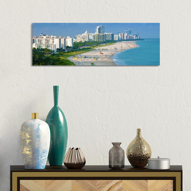 Miami Panoramic Skyline Cityscape by Unknown Artist - Wrapped Canvas Panoramic Gallery-Wrapped Canvas Giclée