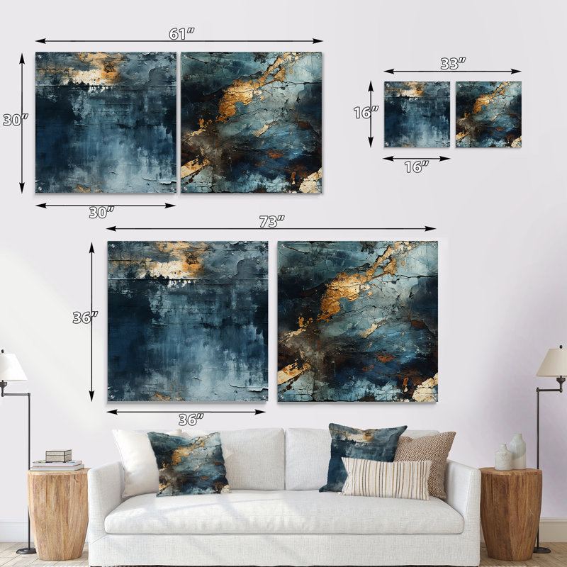 Hartlepool - Ensemble de 2 peintures murales abstraites en acrylique, H 30 po x l 61 po