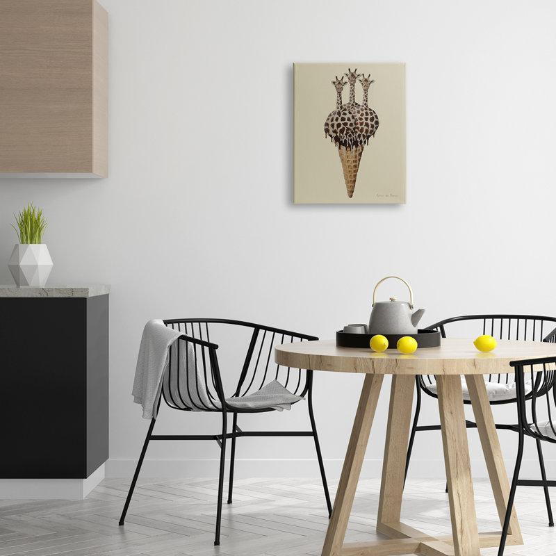 " Three Giraffes Ice Cream Scoop Waffle Cone " by Coco De Paris, Canvas, 16" W x 20" H