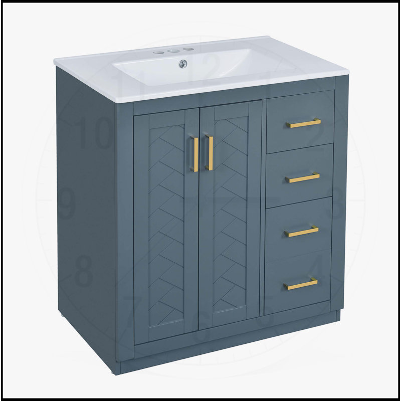 Meuble-lavabo 30 po avec lavabo en céramique, Bleu