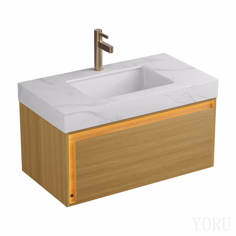 Comptoir en pierre frittée de 91 cm (36 po) avec lavabo encastré en céramique blanche, sans robinetterie ni meuble, blanc Carrara
